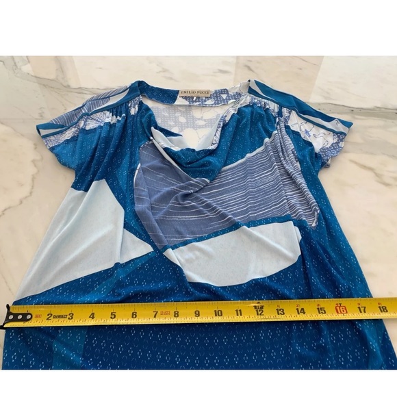 EMILIO PUCCI BLUE WHITE PRINT BELTED DRESS SIZE IT 42 / US 8 NWOTS! - Picture 8 of 11